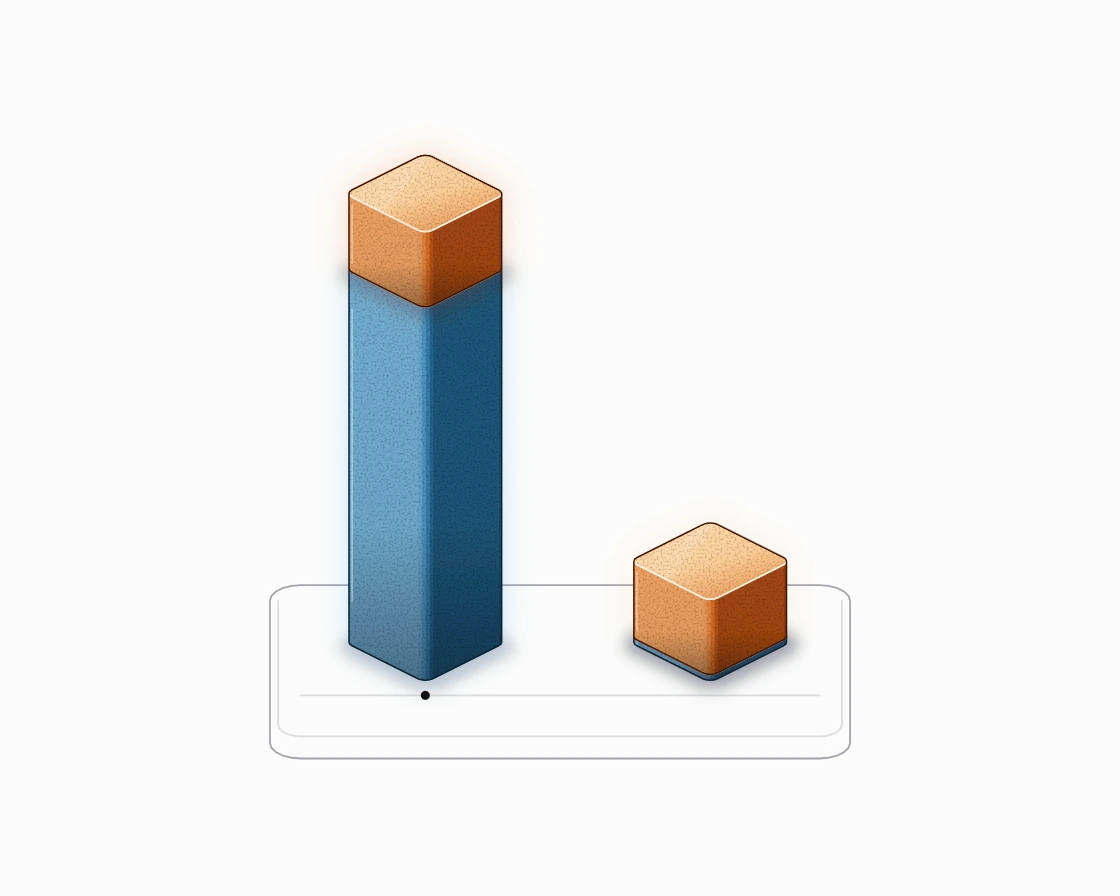 A tall stored bar in blue topped by an orange key segment, beside a short read bar with the same orange segment.