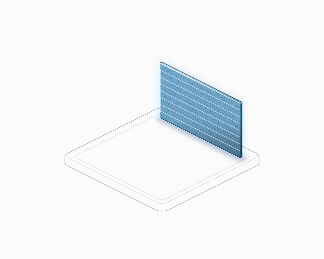 A framed square tile cut into a fine grid, its rows stacked into a blue wall at the back of the frame.