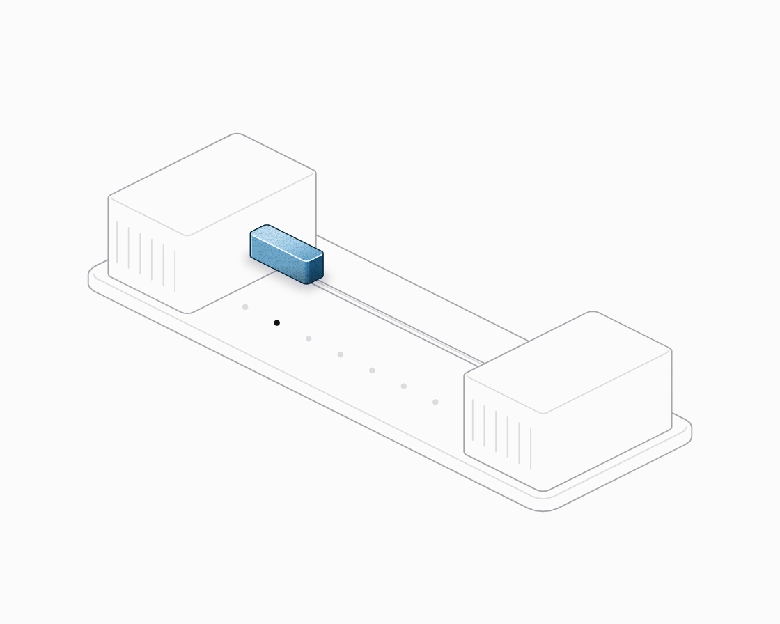 Two servers joined by one cable, with a blue block on it whose length is the cache to send.